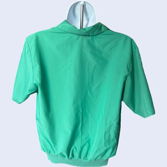 Lindsey Blake Petites blouse green gold buttons short sleeve collared 80s - Picture 2 of 4